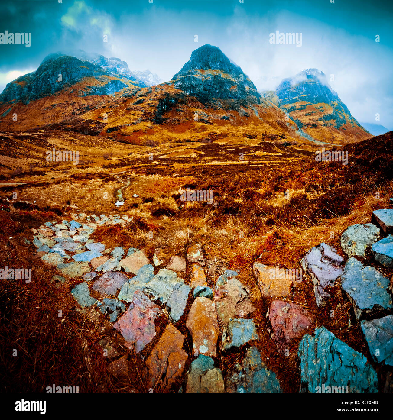 UK, Scotland, Highland, Glen Coe, The Three Sisters Stock Photo