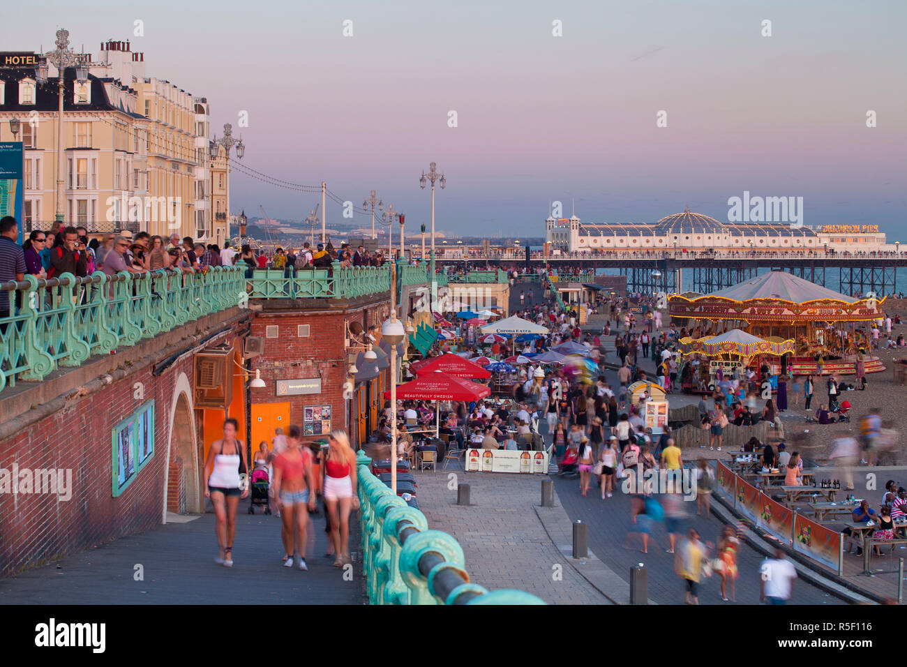 United Kingdom, England, Brighton beachfront at twilight Stock Photo