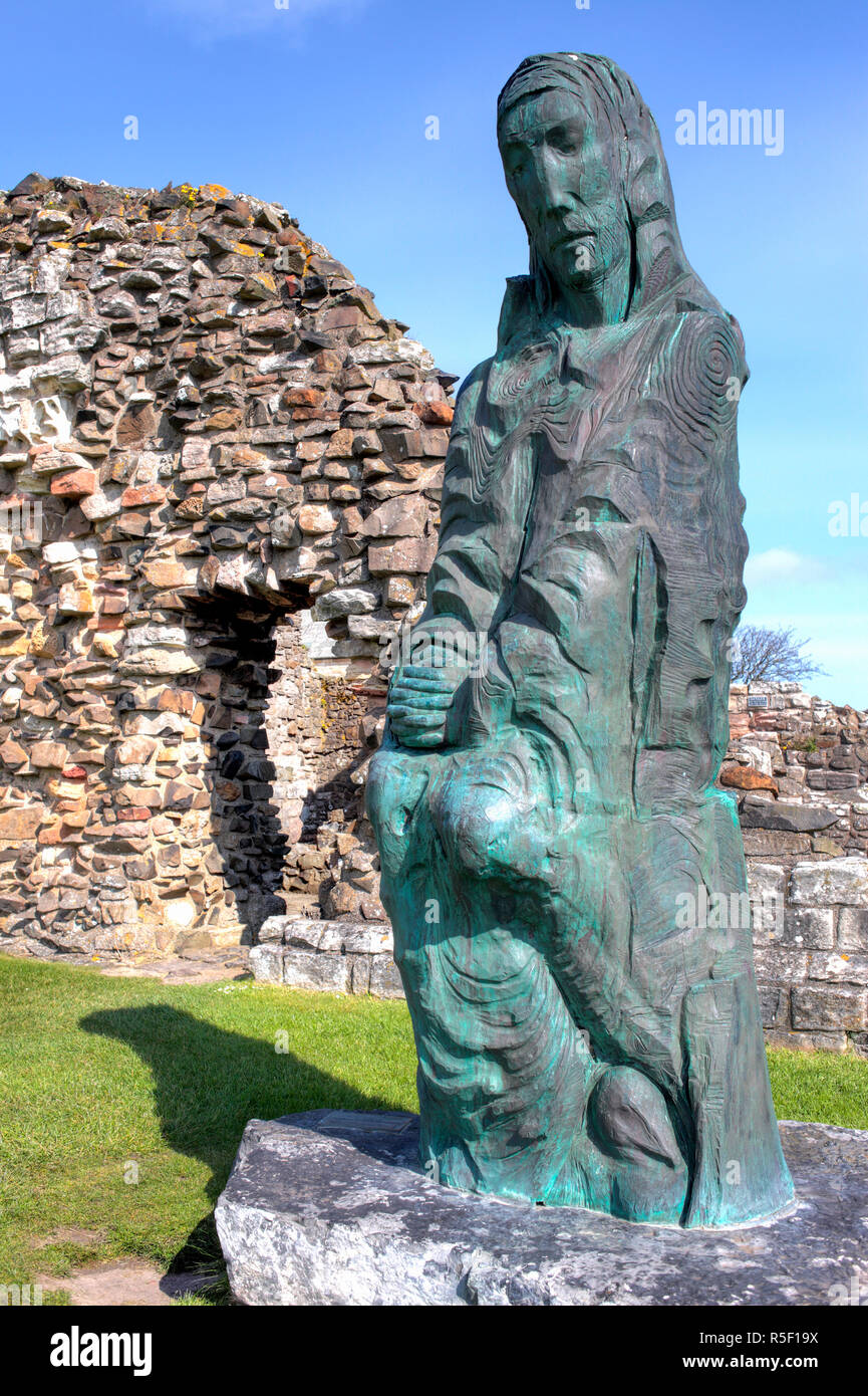 St Cuthbert Statue at abbey, Lindisfarne, Holy Island, Northumberland