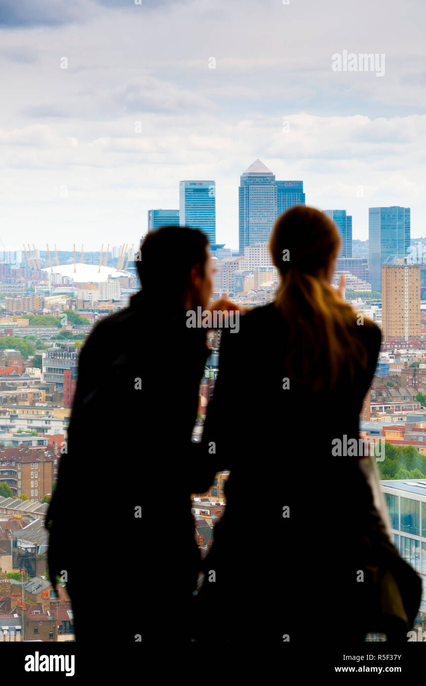 UK, England, London, The City of London, Canary Wharf from Broadgate Tower Stock Photo