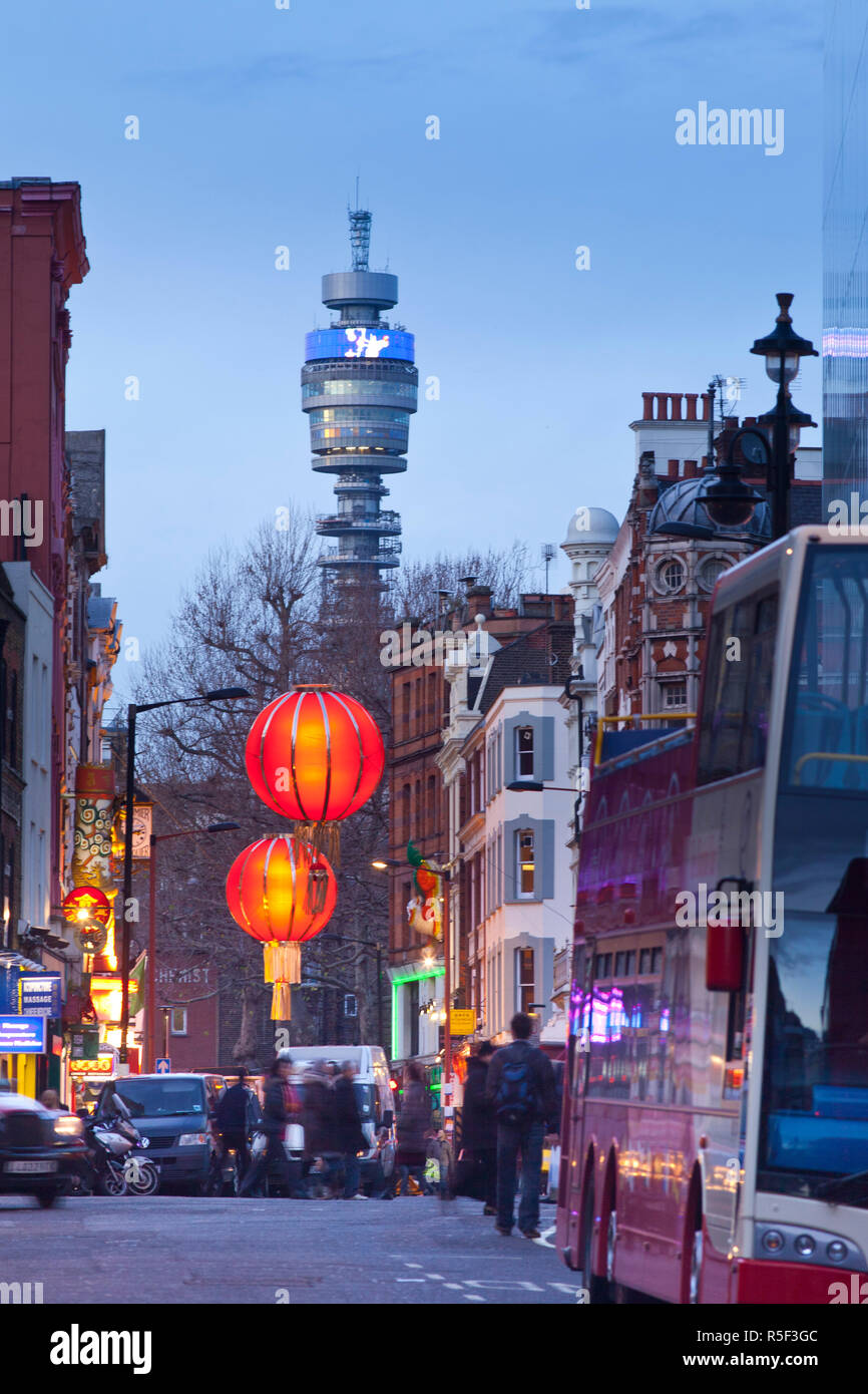 BT Tower and China Town, London, England, UK Stock Photo