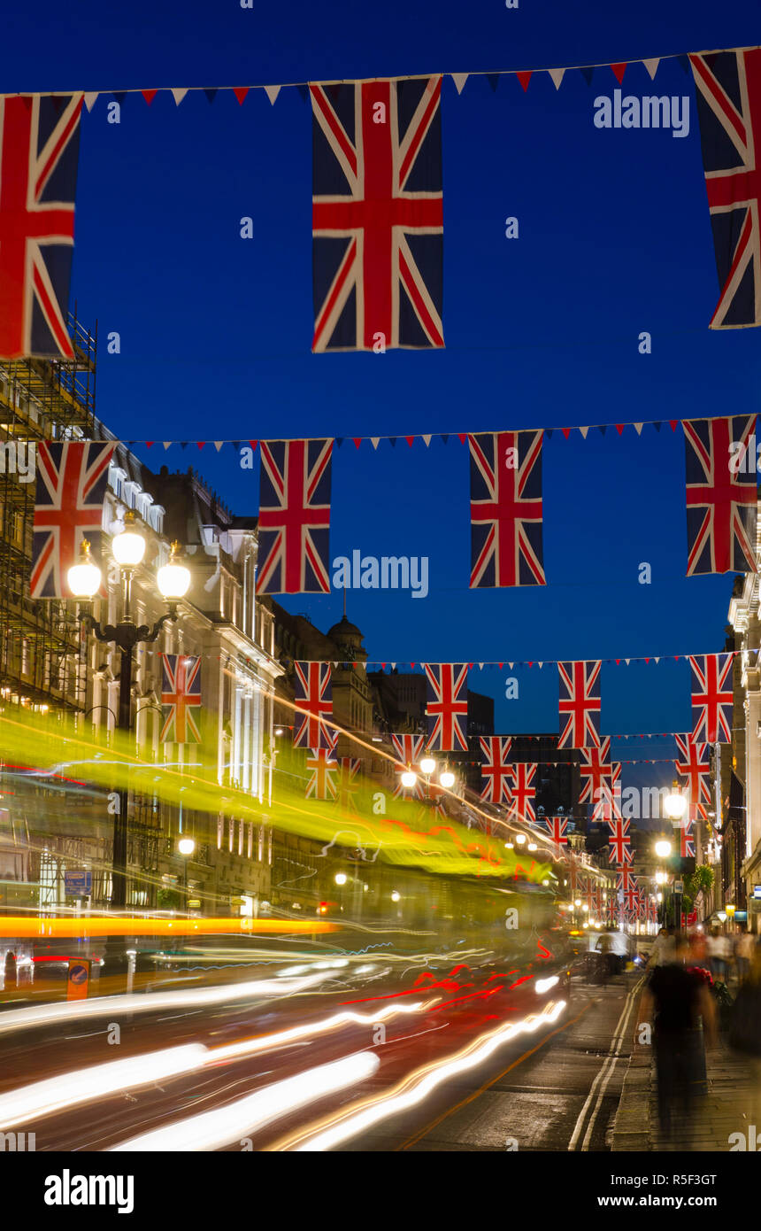 UK, England, London, Regent Street, Union Jack Flags Stock Photo