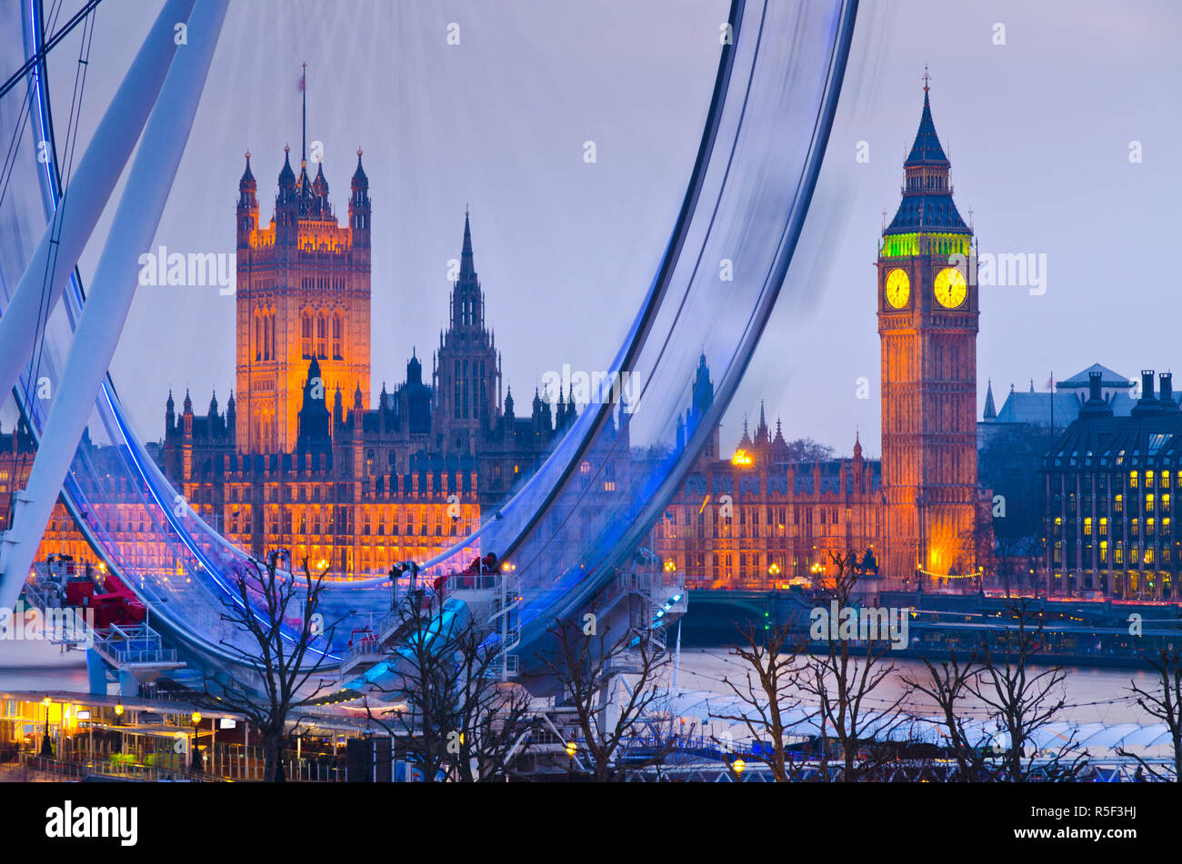 UK, England, London, London Eye and Big Ben Stock Photo