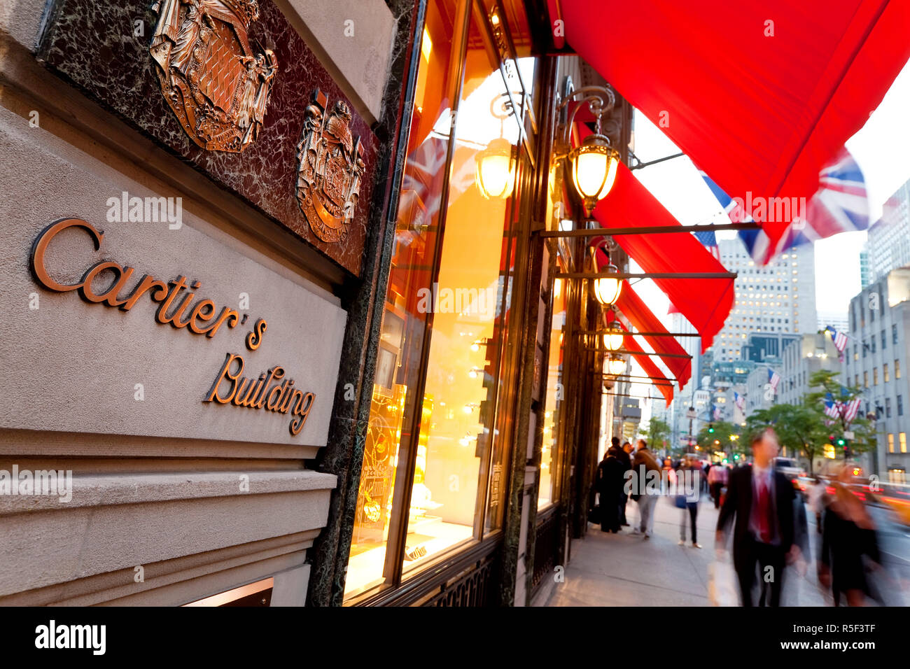 USA, New York City, Manhattan, Designer shops on Fifth Avenue Stock