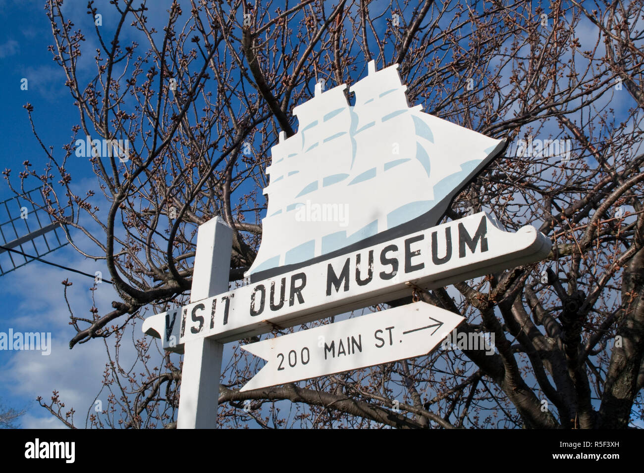 USA, New York, Long Island, Sag Harbor, sign for the Sag Harbor Museum Stock Photo