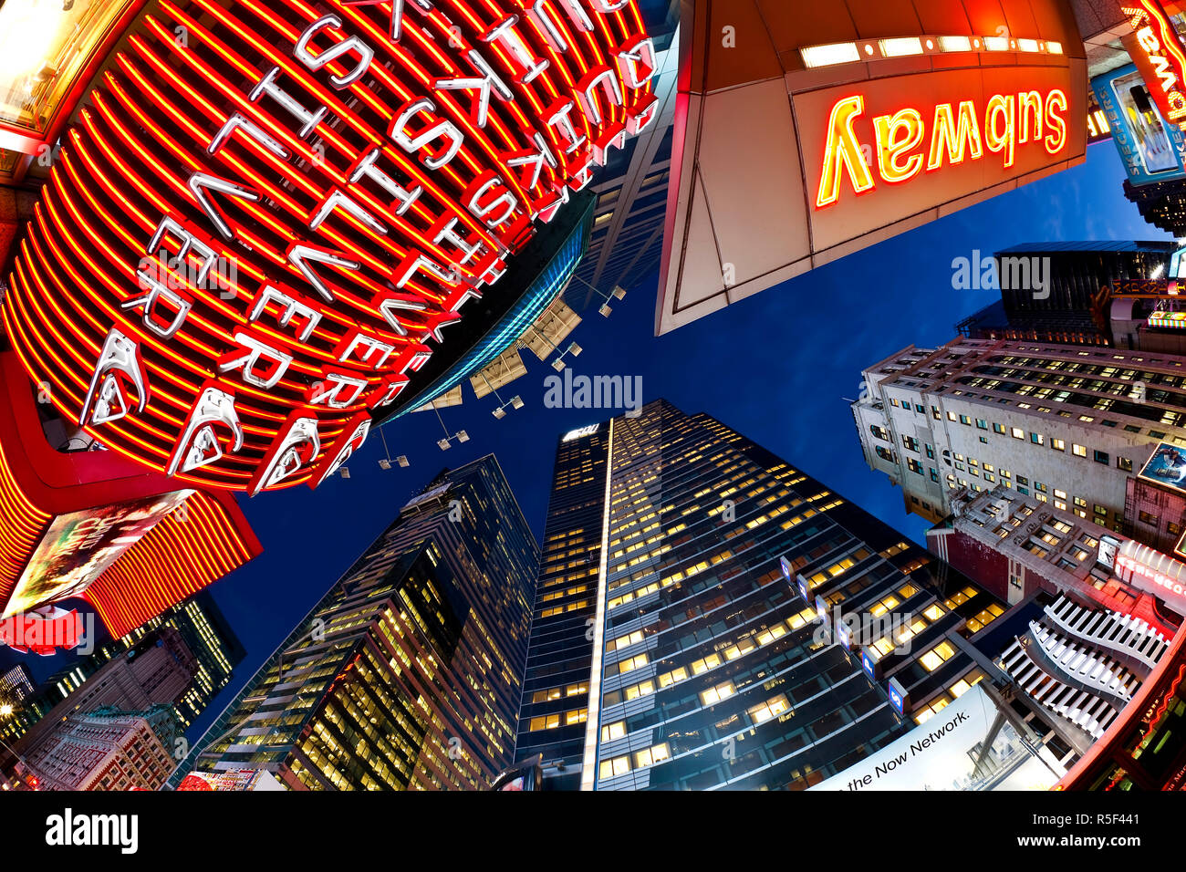 USA, New York City, Manhattan, Times Square, Neon lights of 42nd Street Stock Photo