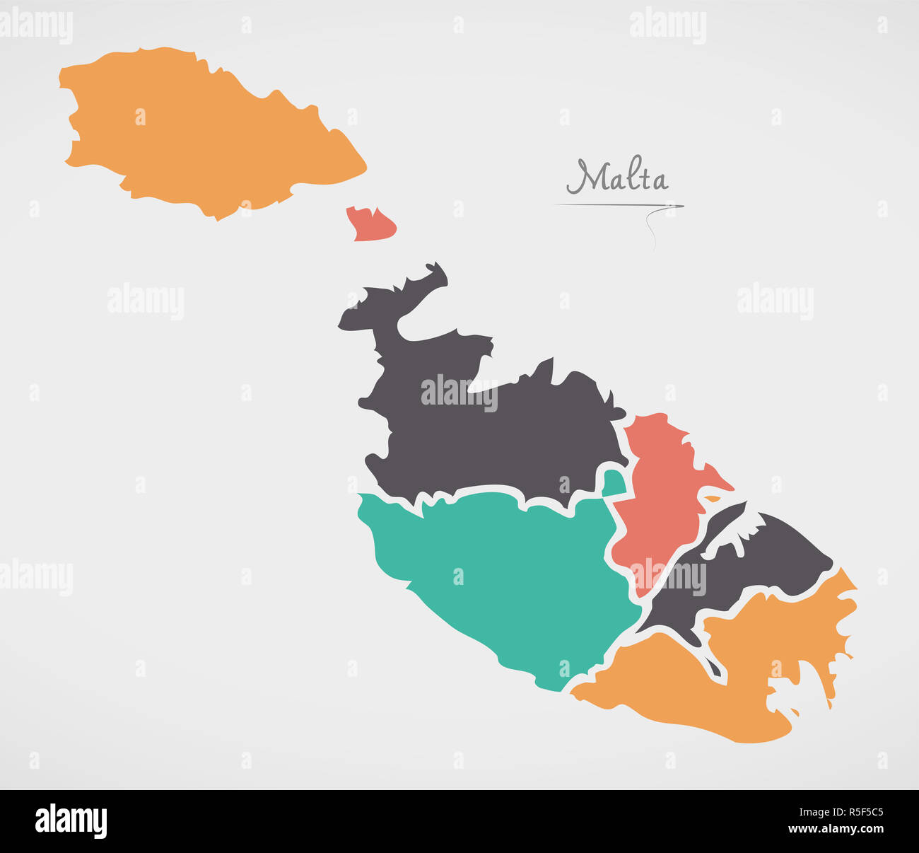 Malta Map with states and modern round shapes Stock Photo