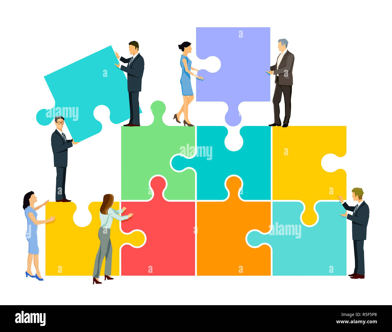 team puzzle in the group,illustration Stock Photo