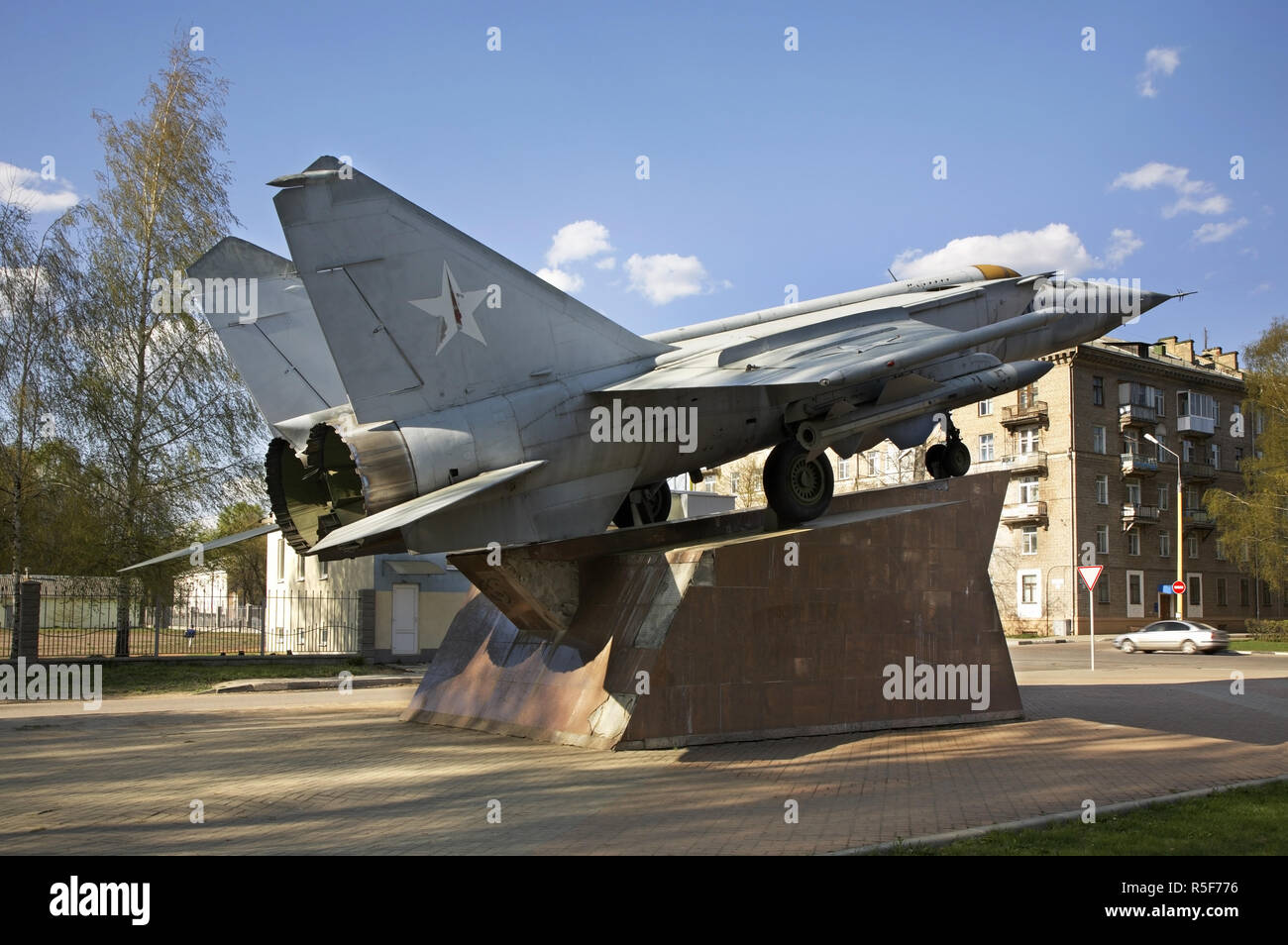 Plane MIG  25 monument in Dubna. Russia Stock Photo