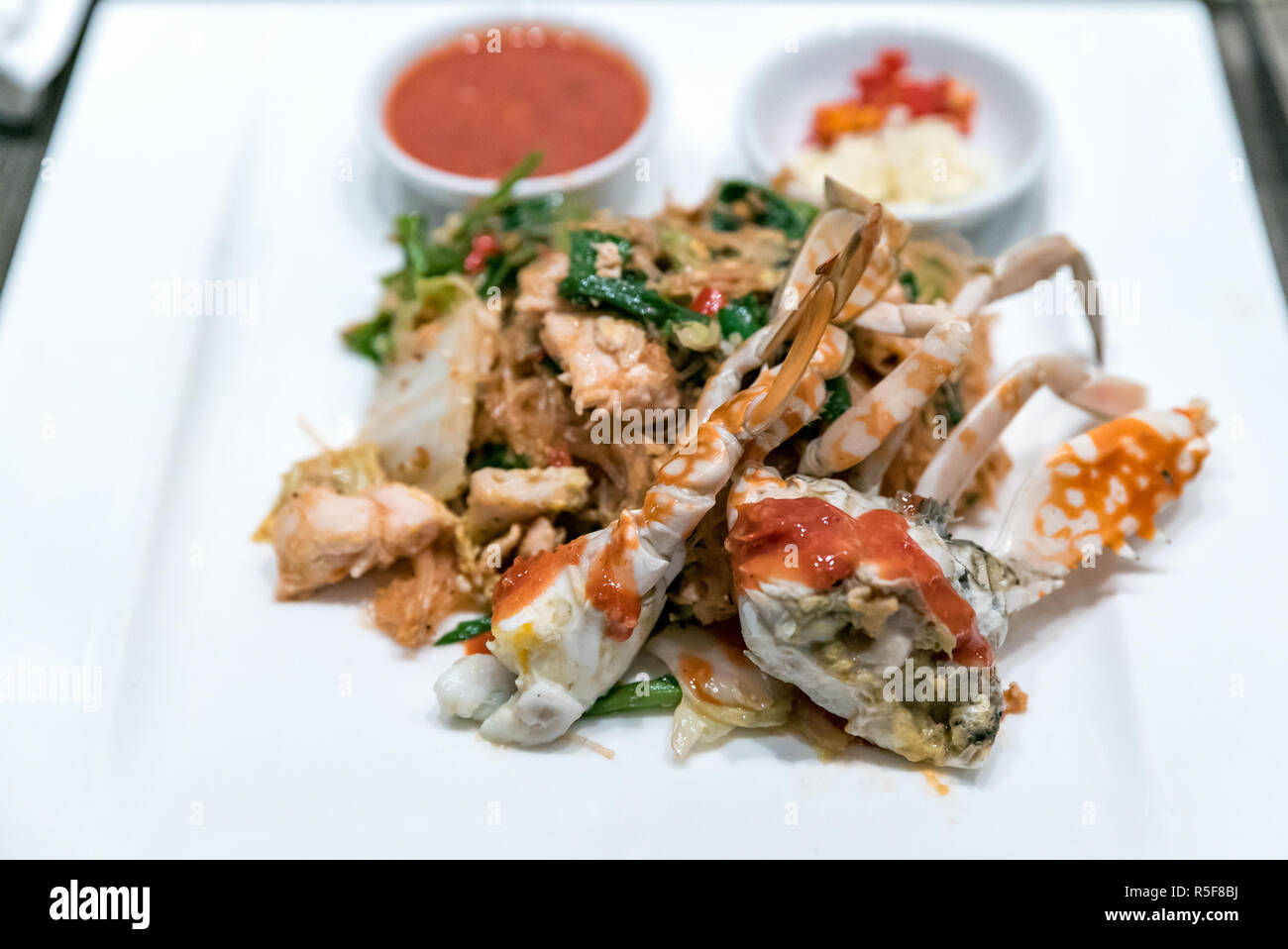 Fried crab noodle Stock Photo