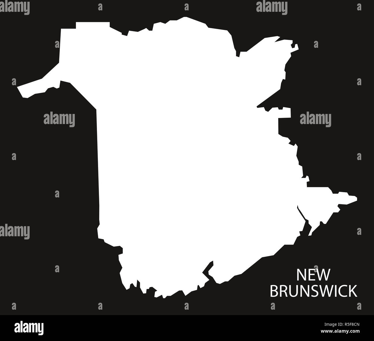 New Brunswick Canada map black inverted silhouette illustration shape Stock Photo