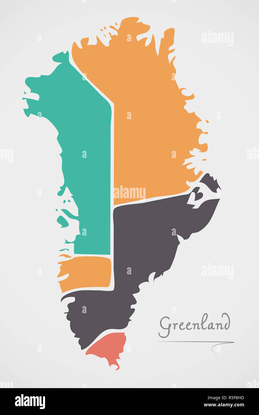 Greenland Map with states and modern round shapes Stock Photo Alamy
