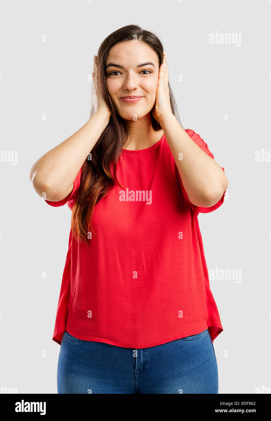Happy and shy woman Stock Photo Alamy