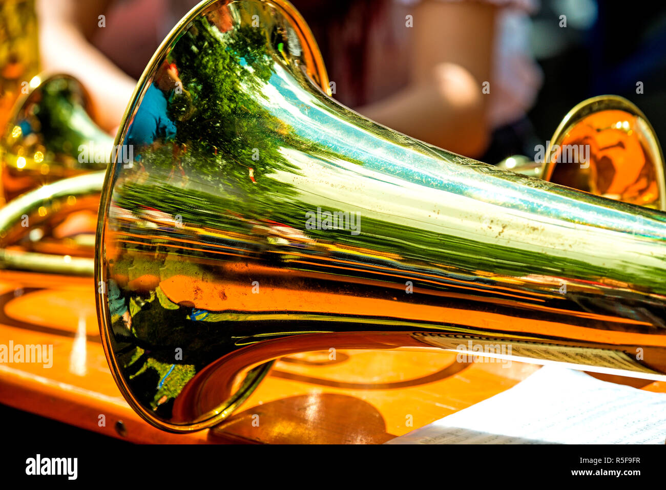 wind instruments on a beer table at a street party Stock Photo - Alamy