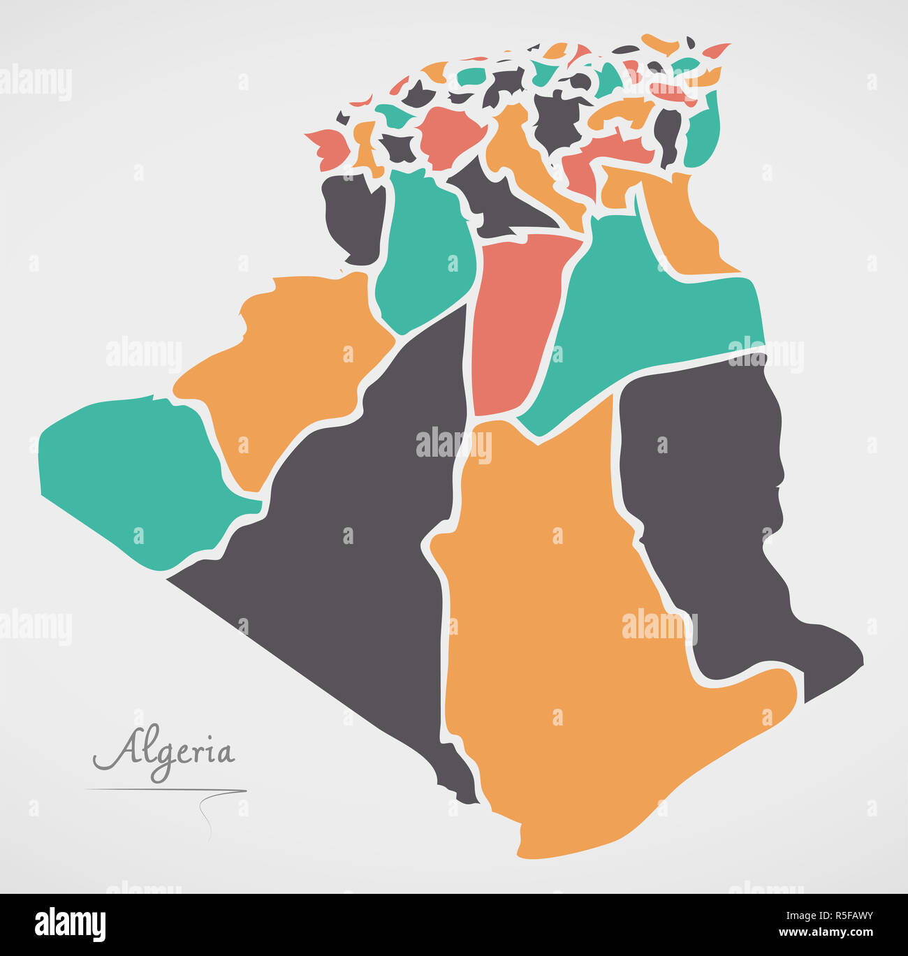Algeria Map with states and modern round shapes Stock Photo - Alamy