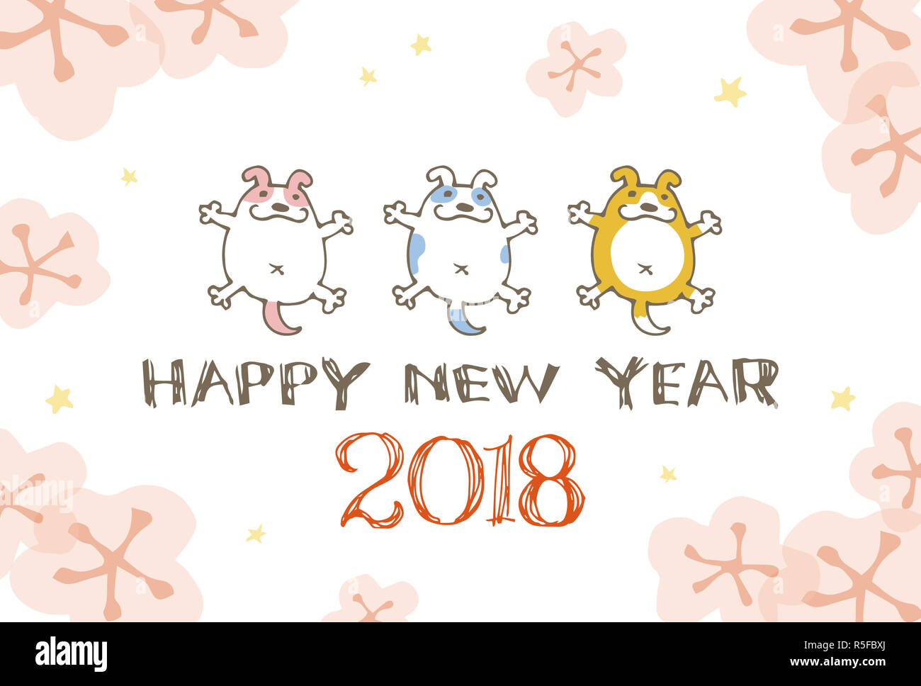 New Year card with dog illustration for year 2018 Stock Photo - Alamy