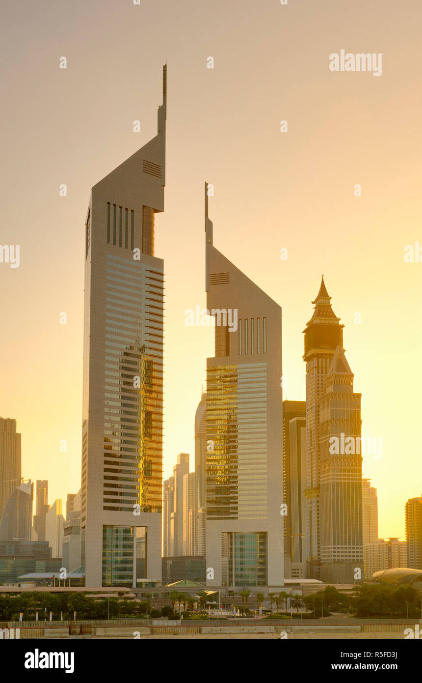 UAE, Dubai,  Sheikh Zayed Road, Emirates Towers Stock Photo