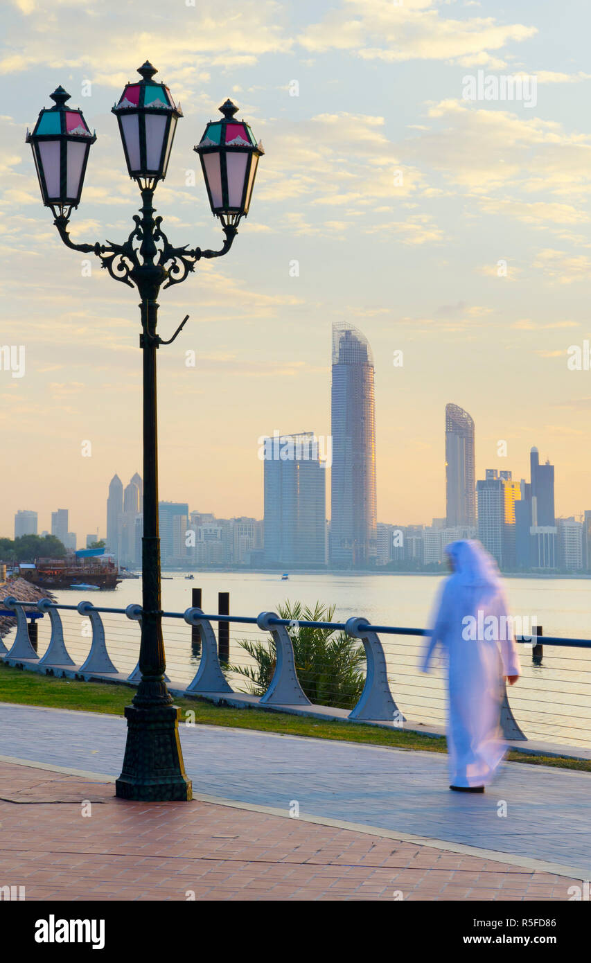 United Arab Emirates, Abu Dhabi, City Skyline at dawn Stock Photo