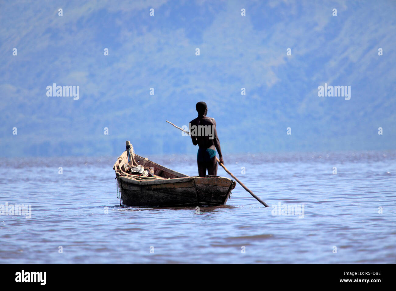 Boat on lake Albert (Albert Nyanza), Uganda, East Africa Stock Photo