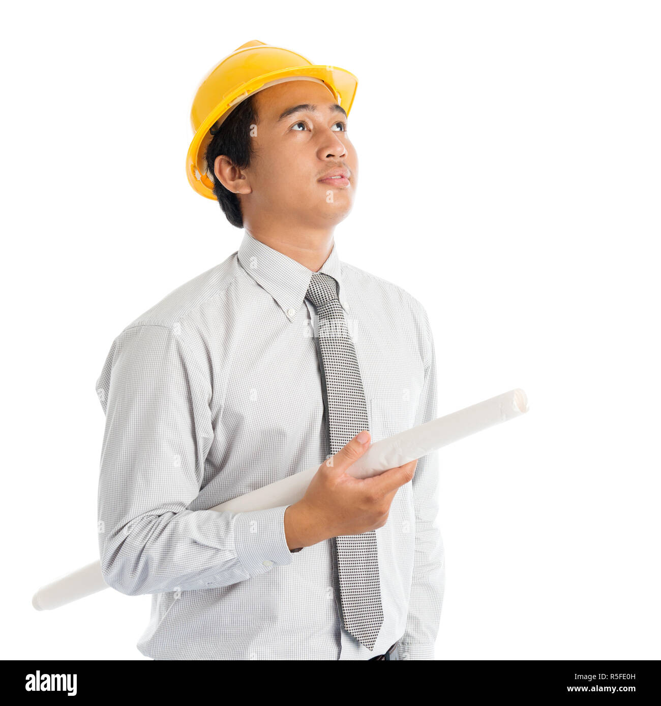 Asian male with safety hardhat Stock Photo - Alamy