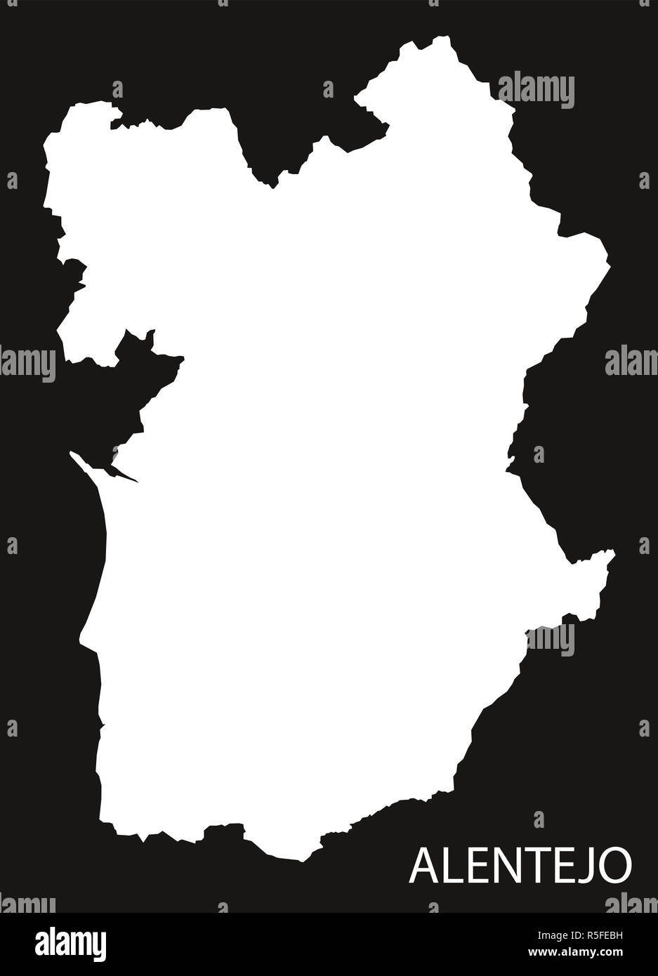 Alentejo Portugal map black inverted silhouette illustration shape Stock Photo