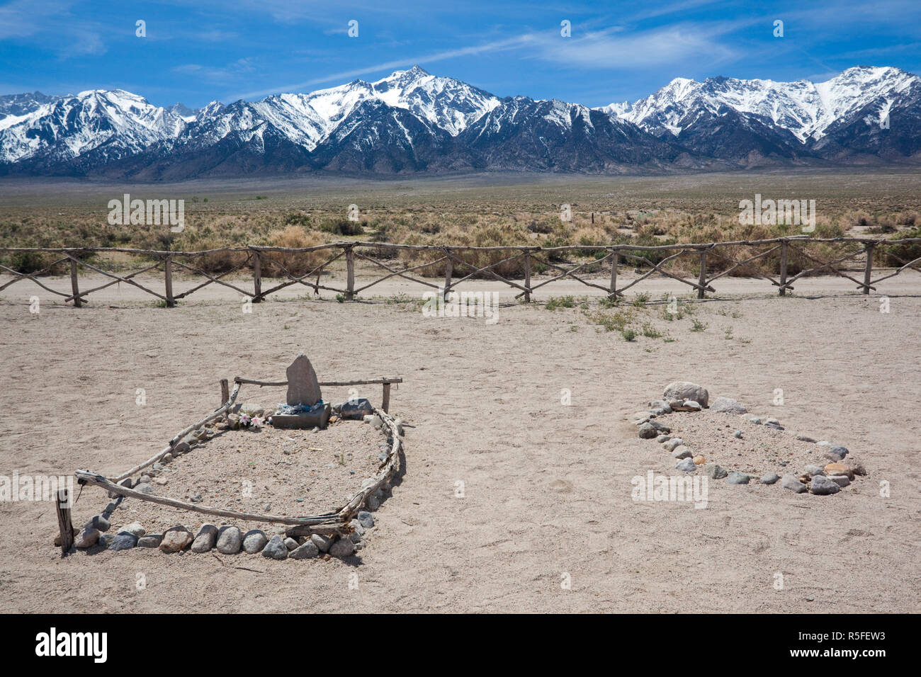 USA, California, Eastern Sierra Nevada Area, Independence, Manzanar National Historic Site, site of World War Two-era internment camp for Japanese-Americans, camp cemetery Stock Photo