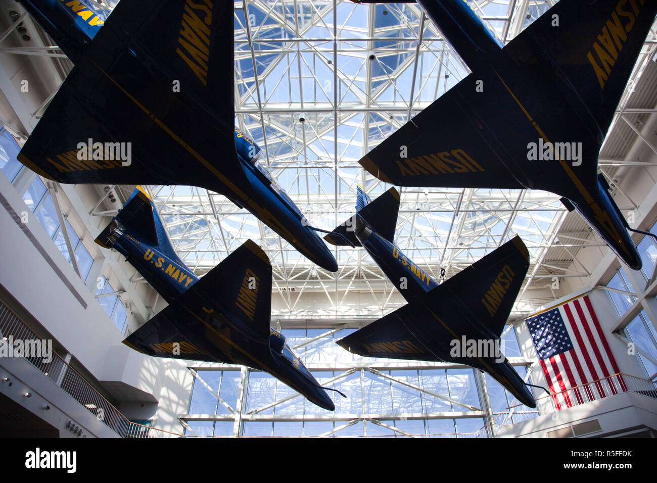 USA, Florida, Florida Panhandle, Pensacola, National Naval Aviation Museum, NAS Pensacola, display of A-4 Blue Angels jets Stock Photo