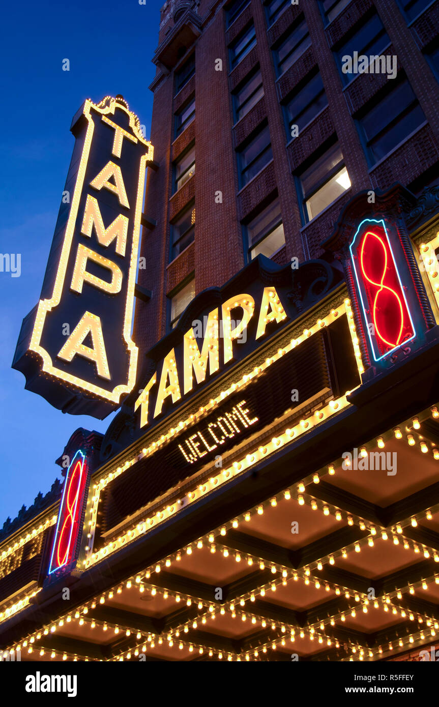 USA, Florida, Tampa, Tampa Theater, Illuminated Marquee, Built In 1926