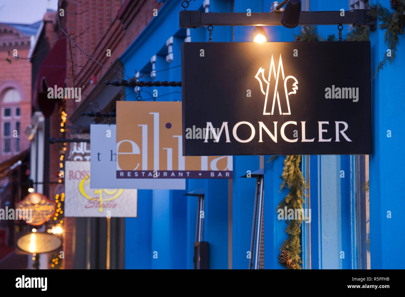 USA, Colorado, Aspen, sign for the Moncler shop Stock Photo - Alamy