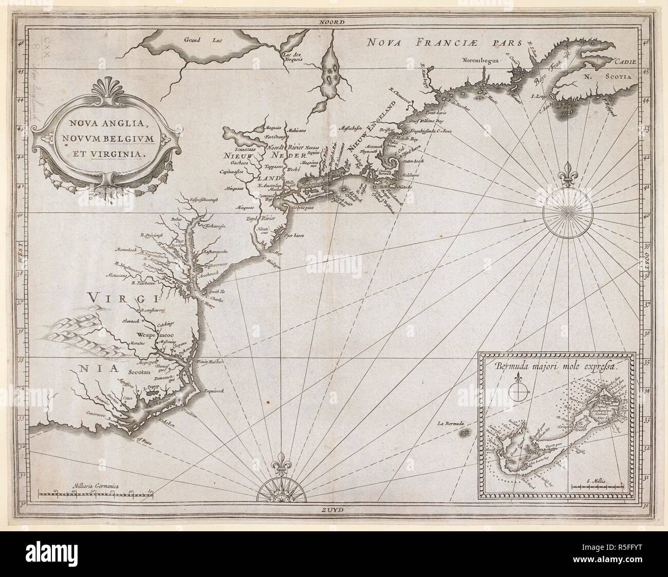 A map of New England, New Belgium and Virginia. An inset map of Bermuda is  shown at lower right . NOVA ANGLIA, NOVVM BELGIVM ET VIRGINIA. [Leiden] :  [Joannes de Laet], [1630.].