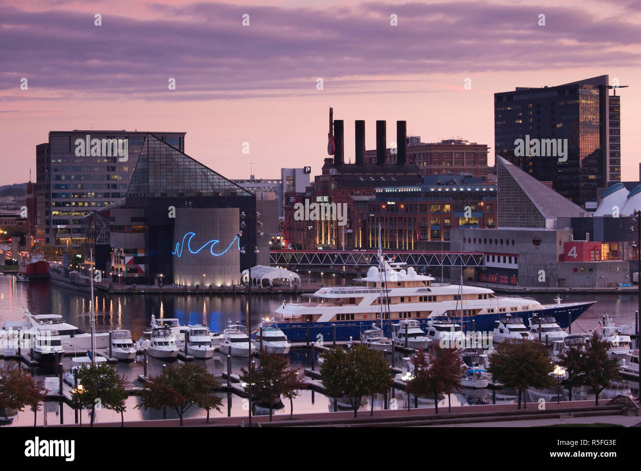 USA, Maryland, Baltimore, Inner Harbor, National Aquarium and Powerplant Mall Stock Photo
