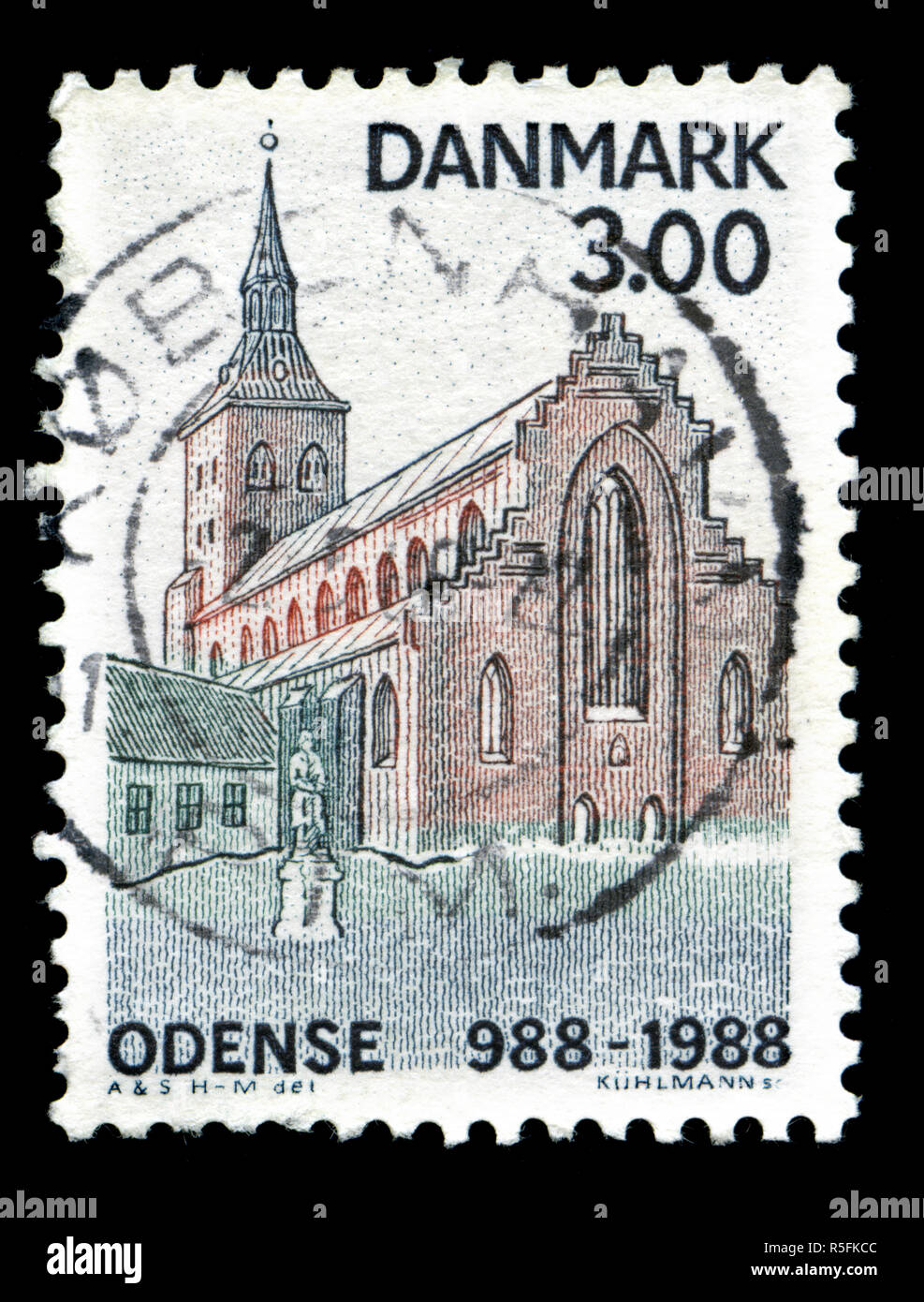 Postage stamp from Denmark in the Odense series issued in 1988 Stock