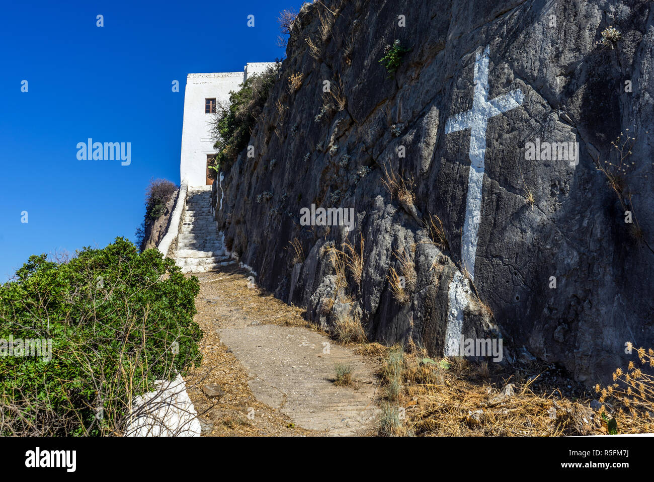 Saint John on the cliff monastery in Kythira island, Greece, Europe Stock Photo