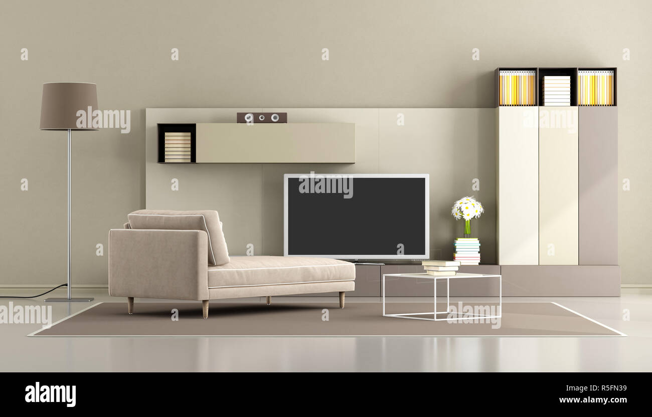 Modern living room with tv unit Stock Photo