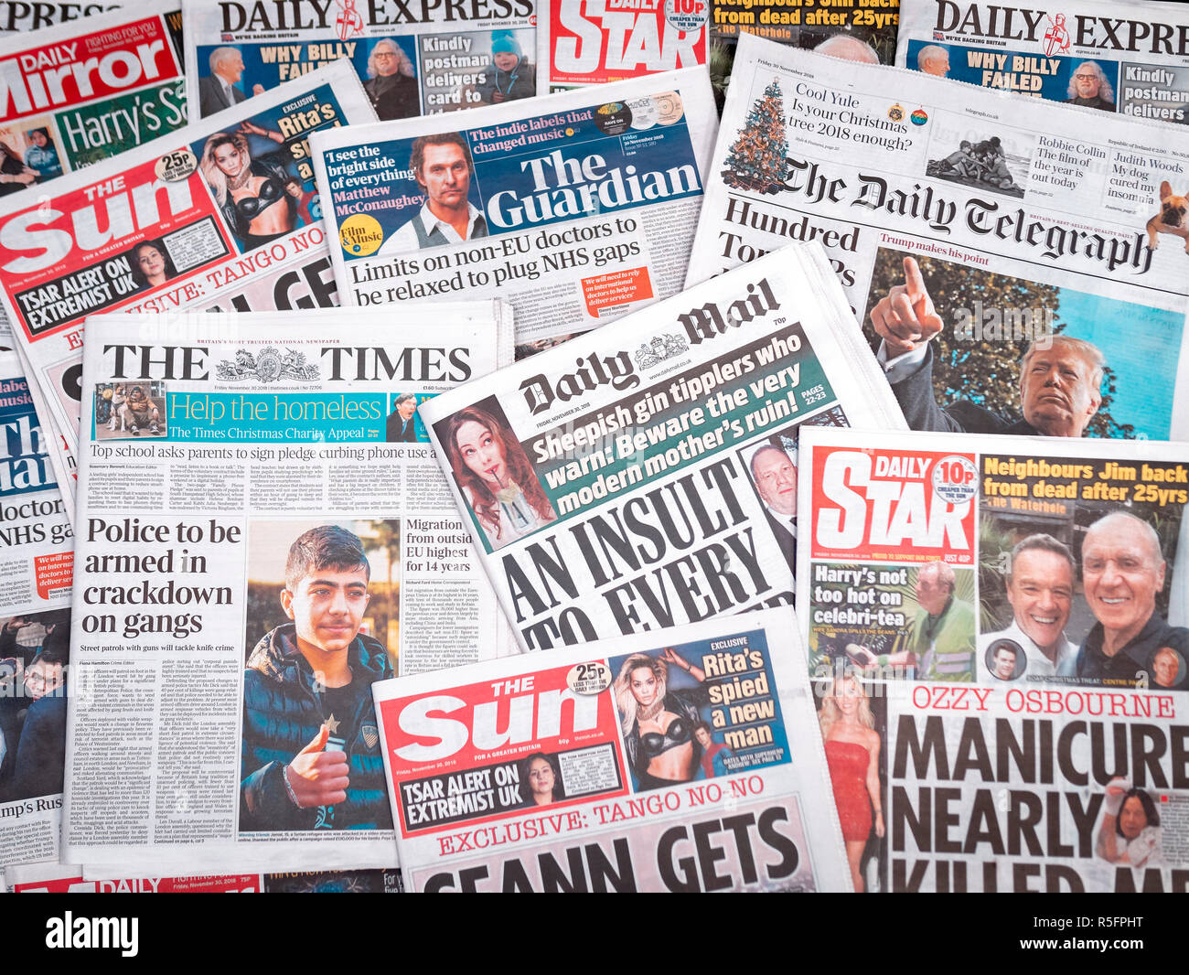 A pile of Newspapers from the United Kingdom Stock Photo