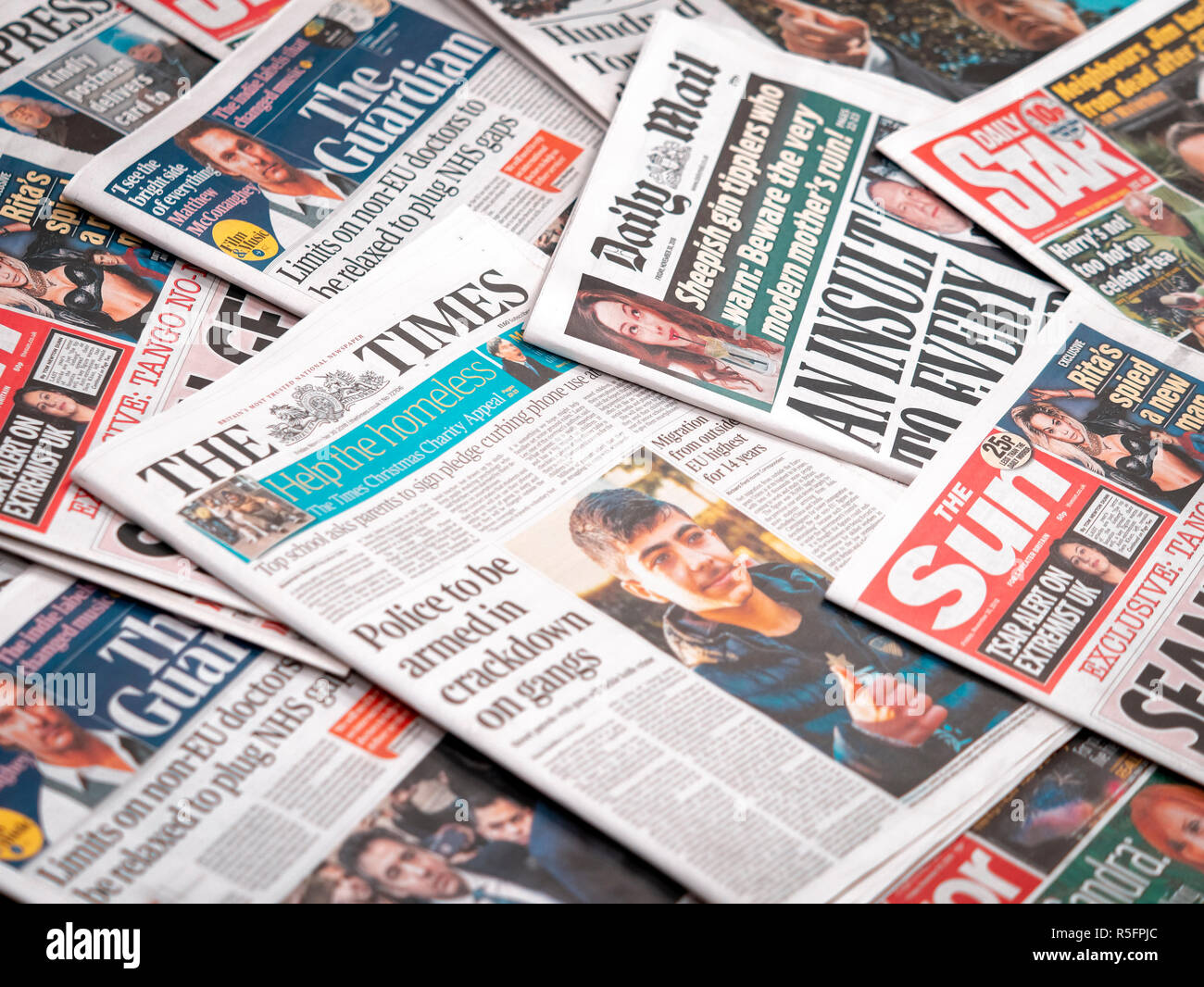 A pile of Newspapers from the United Kingdom Stock Photo