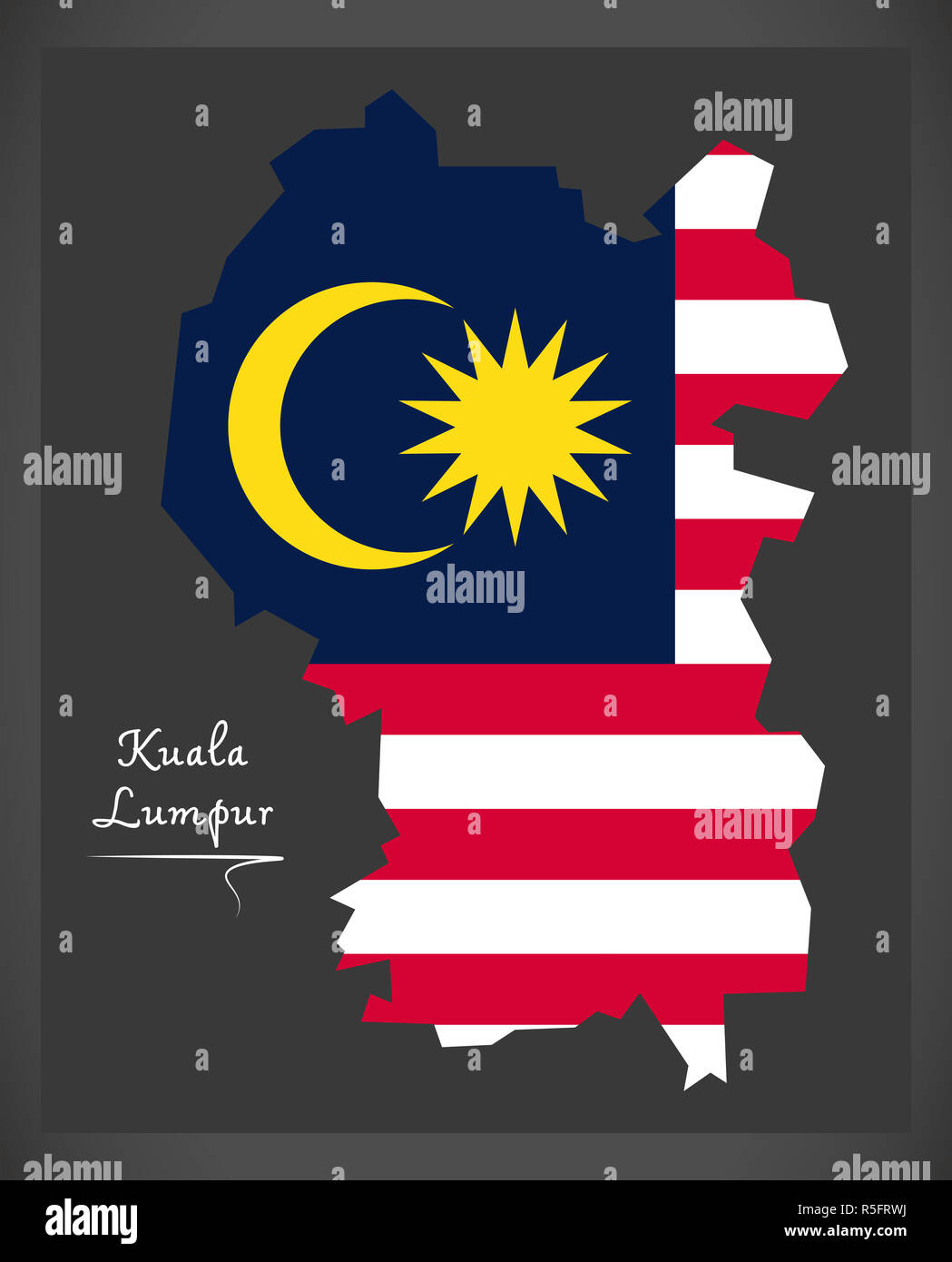 Kuala Lumpur Malaysia Map With Malaysian National Flag Illustration Stock Photo Alamy