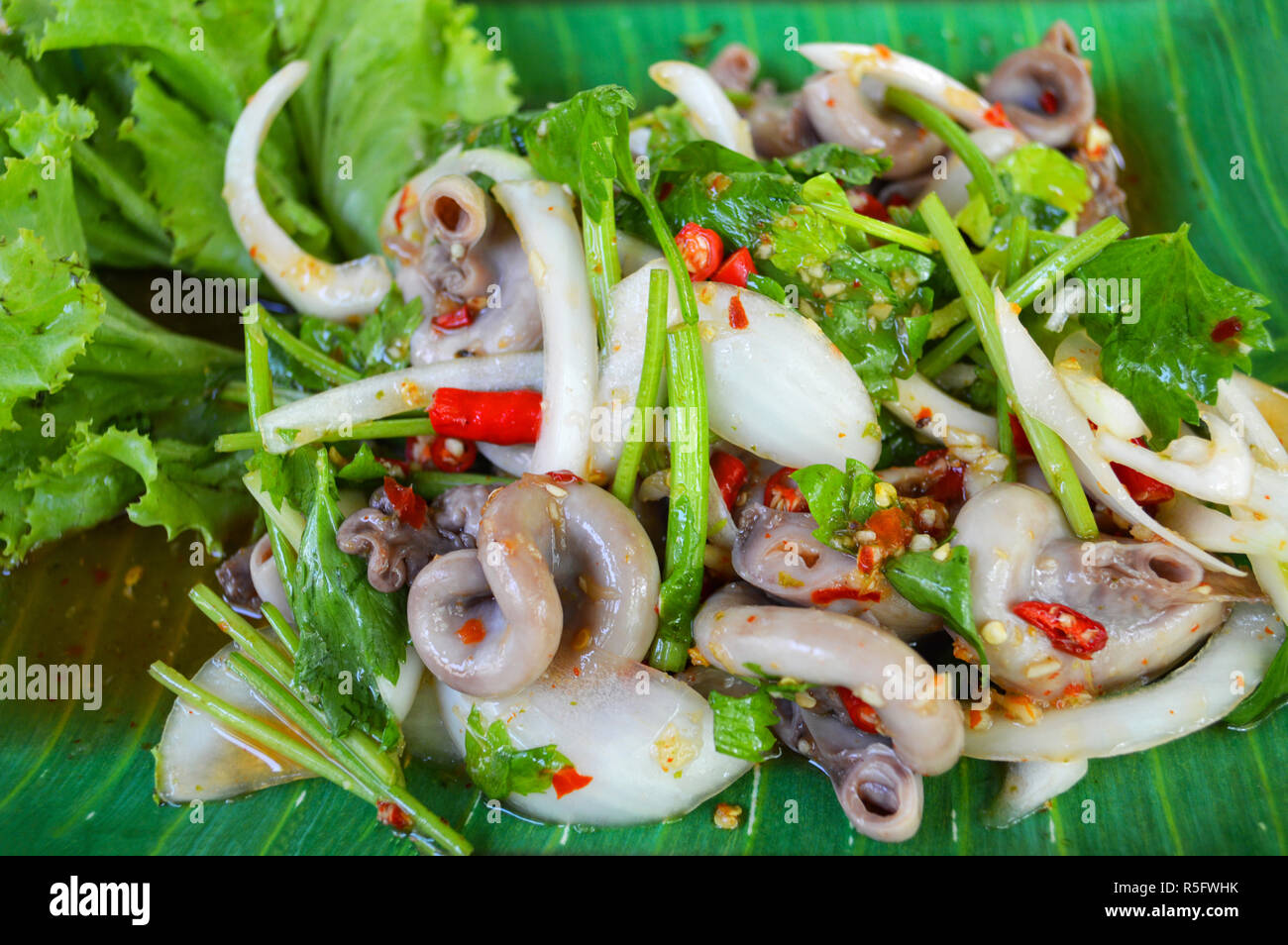 spicy salad chitterlings entrails pork / intestines part of pork Stock