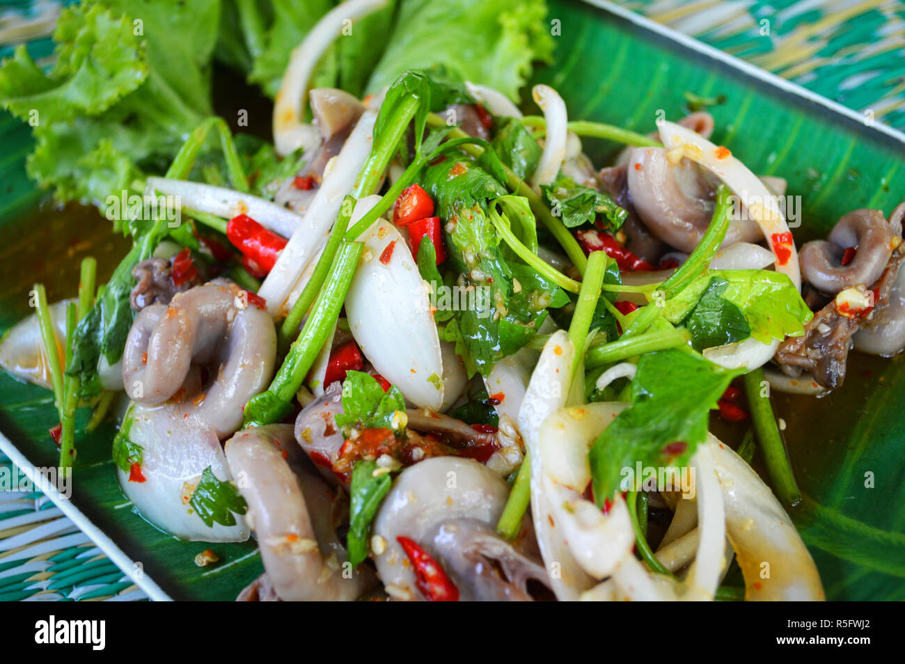 spicy salad chitterlings entrails pork / intestines part of pork Stock