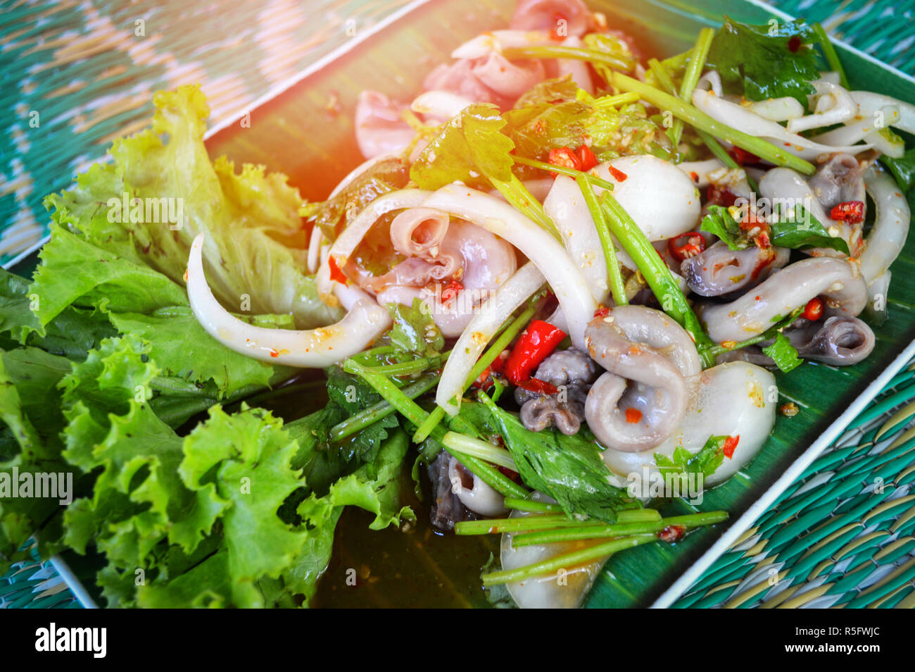 spicy salad chitterlings entrails pork / intestines part of pork Stock
