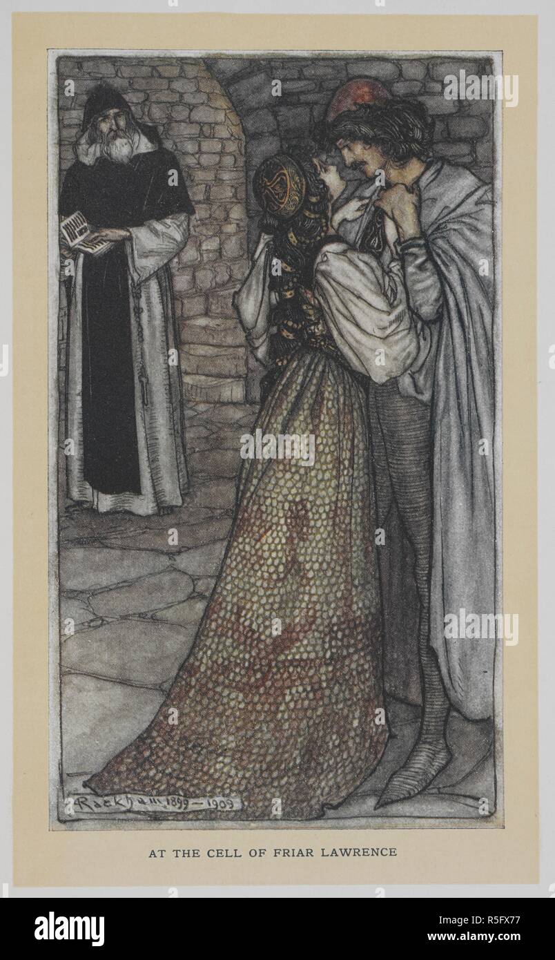 At the cell of Friar Lawrence.' Scene from 'Romeo and Juliet.'. Tales from Shakespeare ... Illustrated by Arthur Rackham. London : J. M. Dent & Co. ; New York : E. P. Dutton & Co., 1909. Source: 11765.s.5 plate opp. page 242. Stock Photo