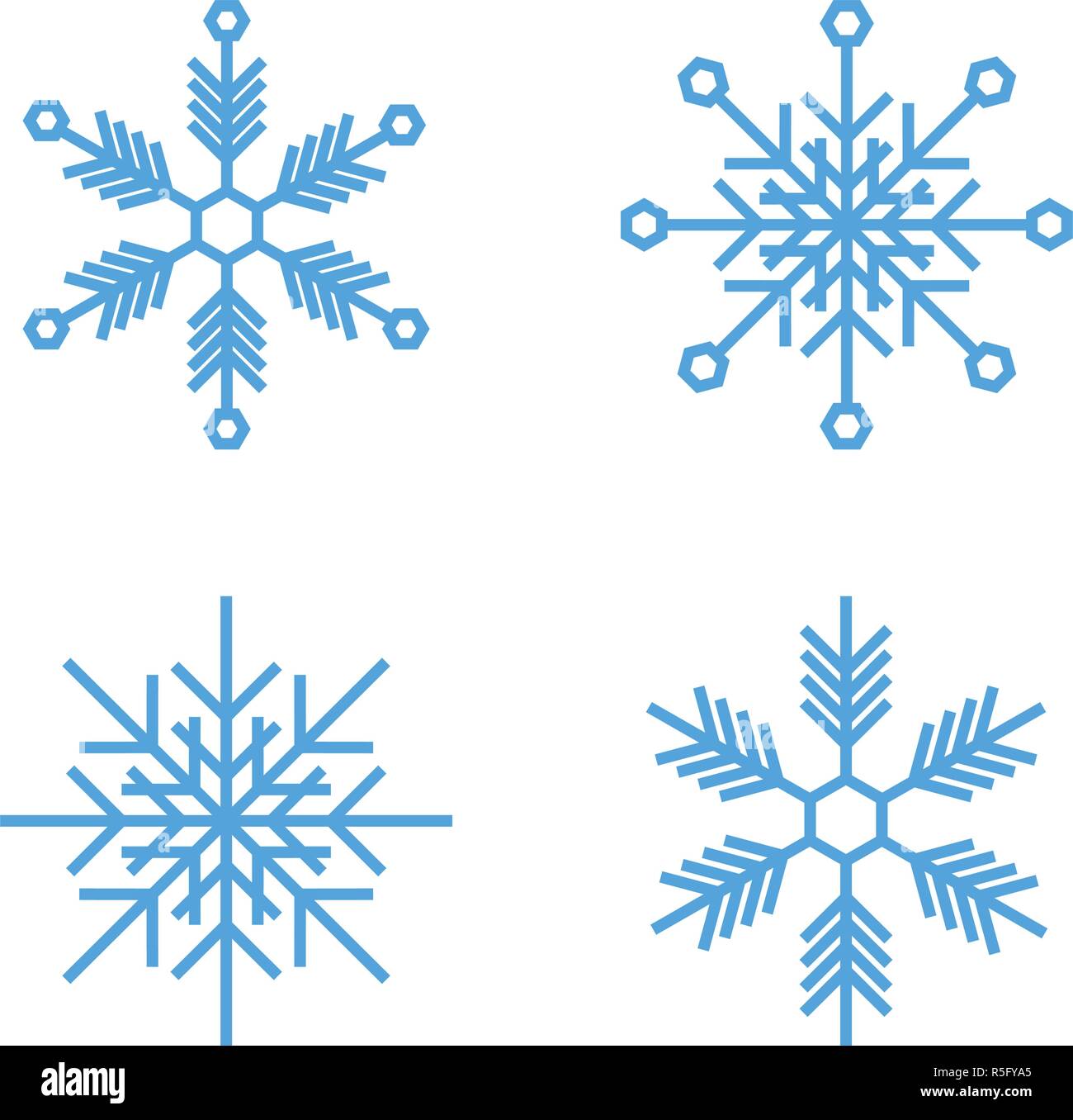 vector illustration. Set of 4 Snowflakes thin line ftat design Stock ...