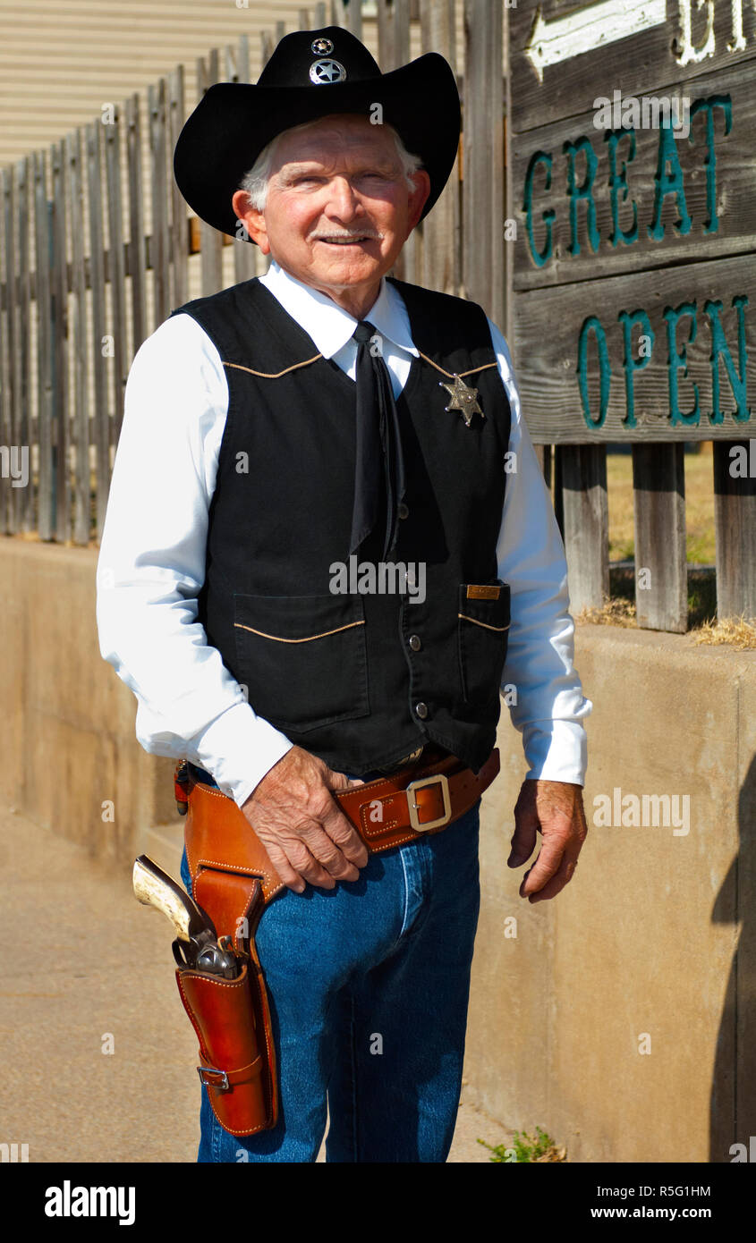 USA, Kansas, Dodge City, Boot Hill Museum, Actor, Deputy Marshall Stock Photo