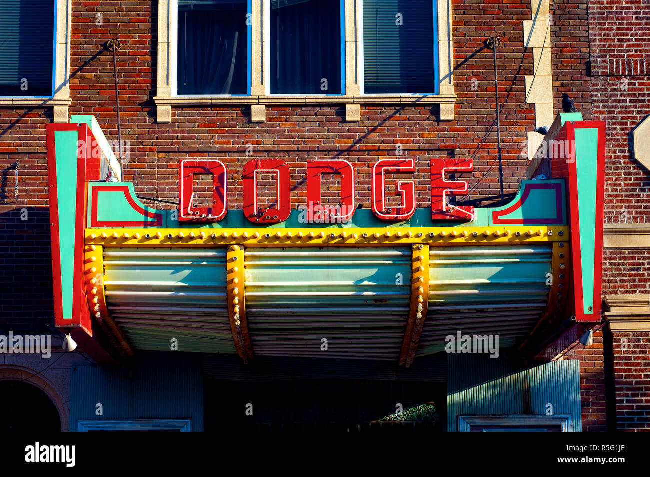 USA, Kansas, Dodge City, Dodge Theater Marquee, Historic District Stock Photo