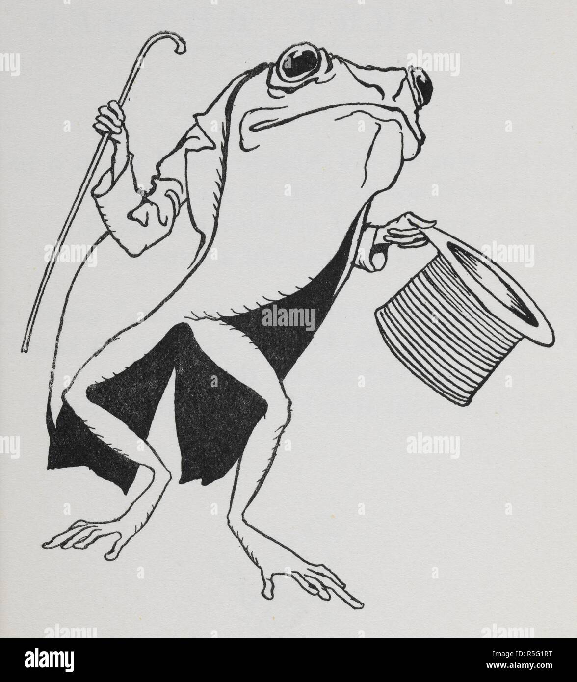 A frog wearing top hat and tails, carrying a cane. Mother Goose. The old nursery rhymes. Illustrated by Arthur Rackham. London : William Heinemann, [1913.]. Source: 11646.h.32. page 96. Stock Photo