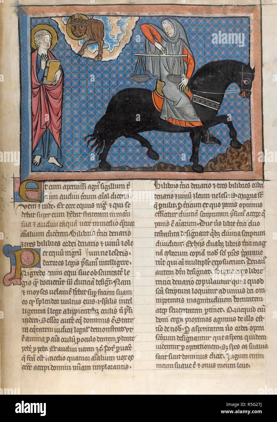 The opening of the Third Seal. St John and the Rider on the Black Horse ...