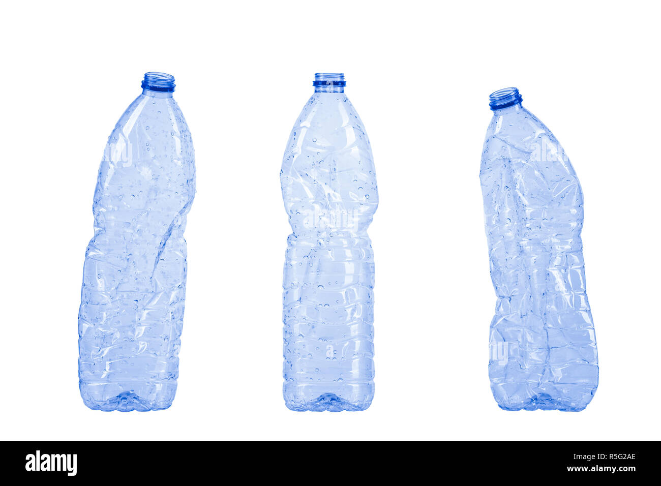 Three empty plastic waste bottles isolated on white background, clipping-path included Stock Photo