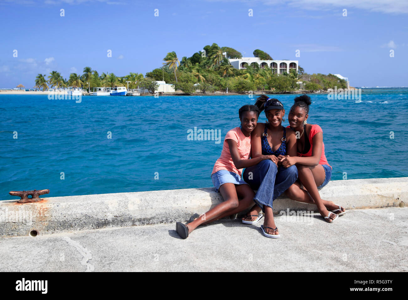 Caribbean, US Virgin Islands, St. Croix, Christiansted, Protestant Cay, Local Girls Stock Photo