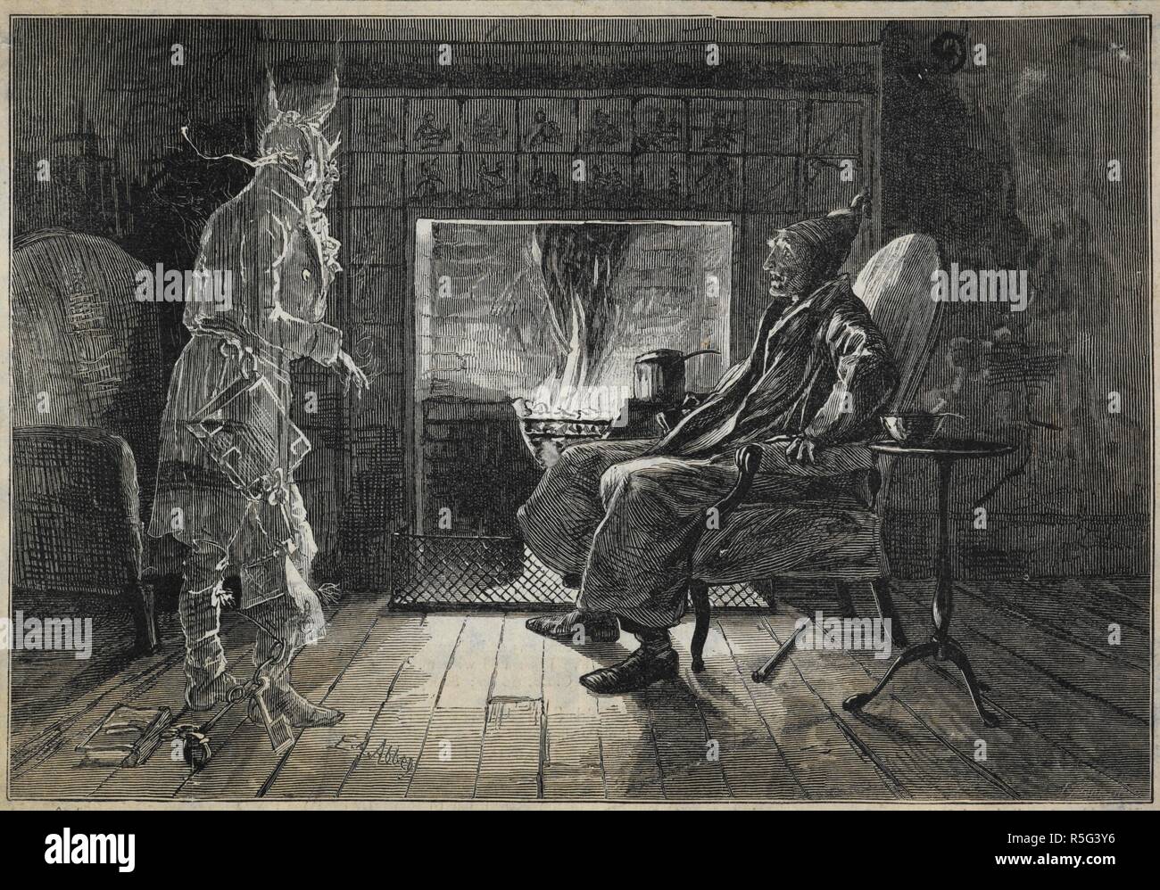 Ebenezer Scrooge visited by the ghost of Jacob Marley. A Christmas Carol in prose. Being a Ghost-story of Christmas ... With illustrations by John Leech. London : Chapman & Hall, 1843. Source: Dex.293.(1). Language: English. Stock Photo