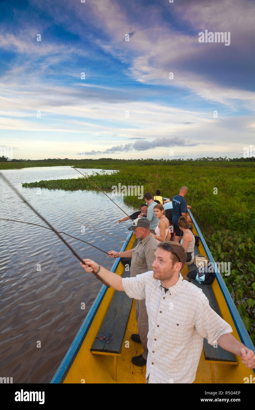 Venezuela, Delta Amacuro, Orinoco Delta, Tigre River, Tourists Piranha fishing Stock Photo